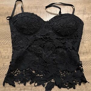 Y2K Aesthetic Black Lace Corset Top - Sans Souci Small